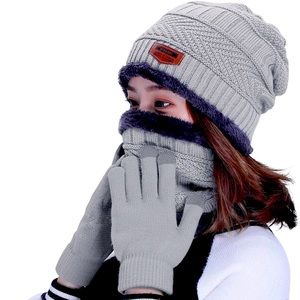 Winter Hat Scarf Slouchy Beanie Snow Knit Skull Cap Fleece Lined